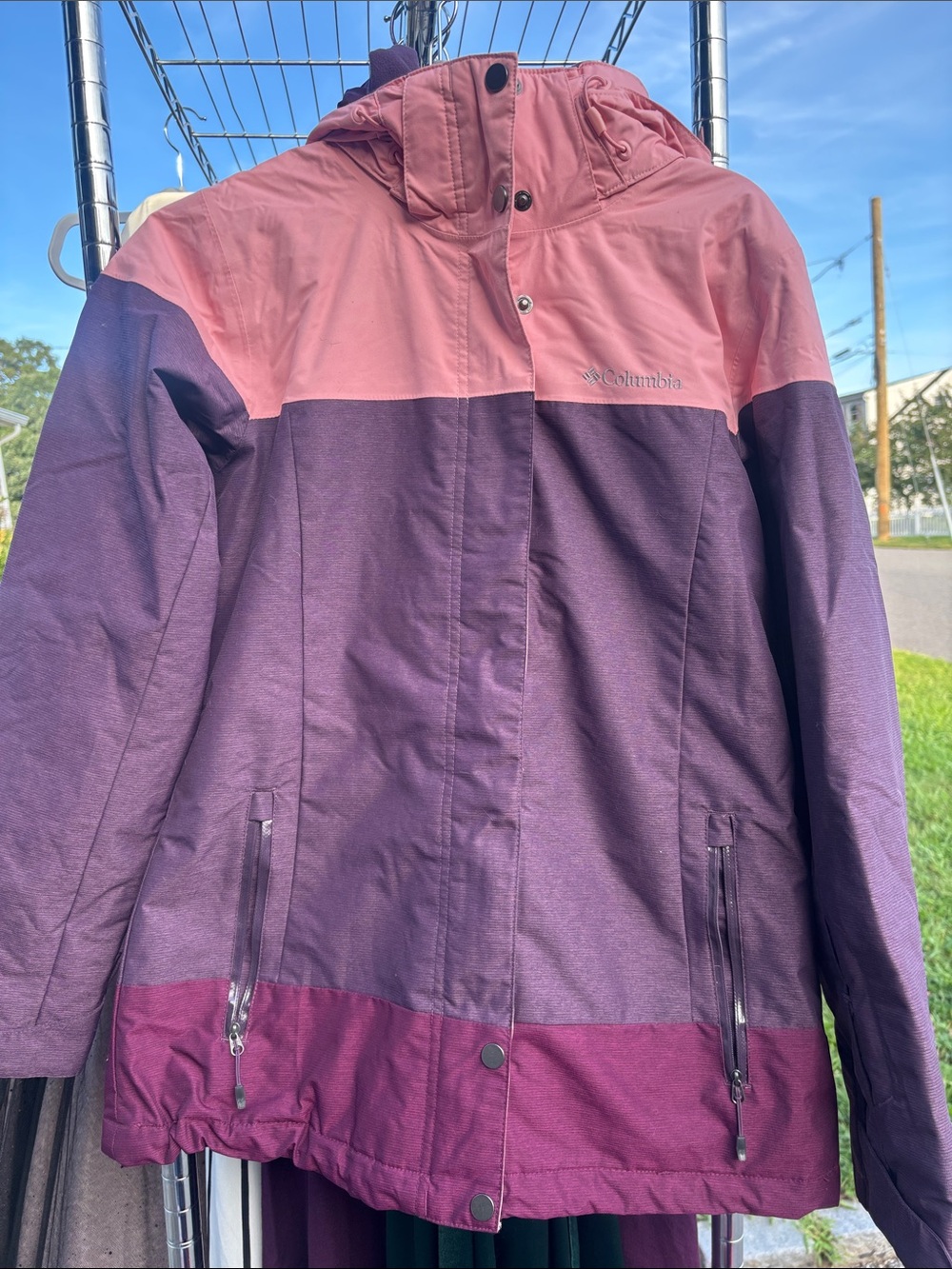 Columbia Women's Pink & Purple Colorblock Hooded Ski Jacket